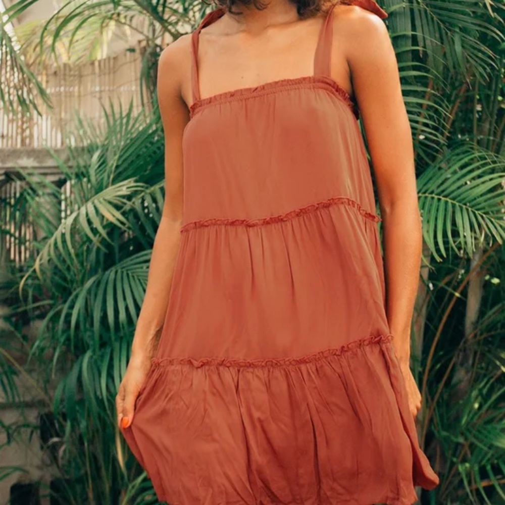 Lulus Never Let You Down Rust Orange Tie-Strap Tiered Mini Dress